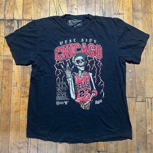 Relish Tee Mens XL Black Chicago Rings Shirt Skeleton Edition Graphic‎ Pullover